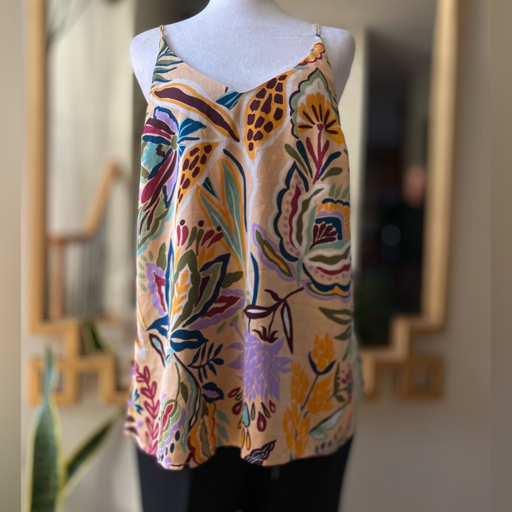 cupcakes and cashmere Chain Strap Floral Tank Blouse cami Size S